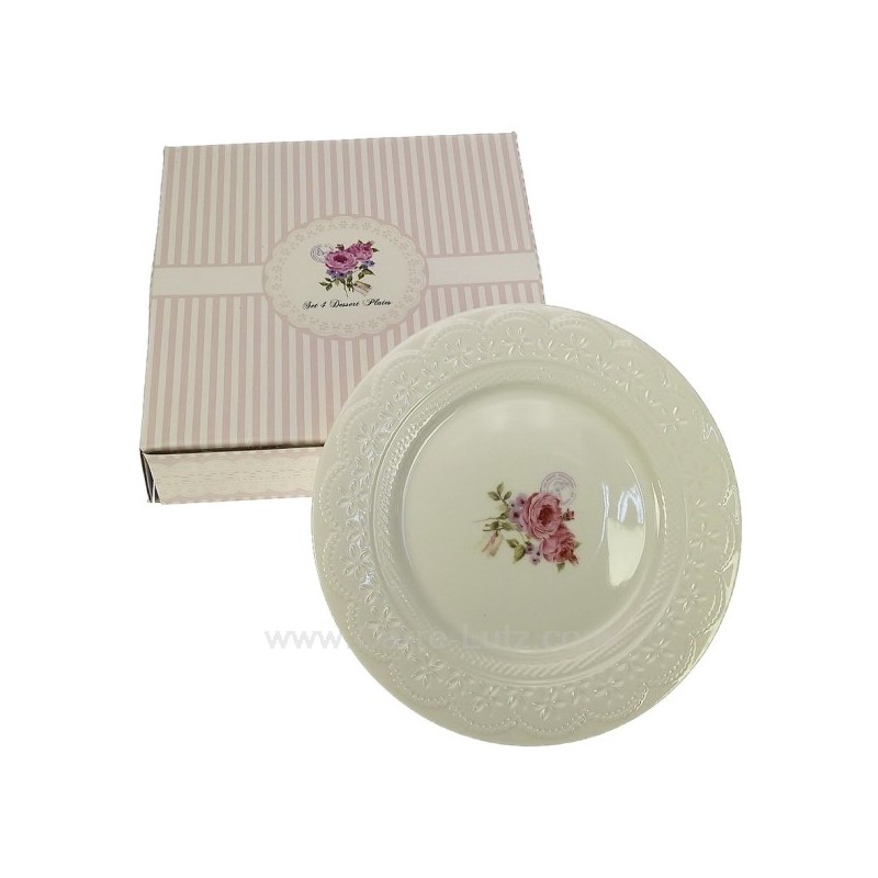 CL21010082  Coffret 4 assiettes dessert en porcelaine dentelle rose en coffret cadeau 28,50 €