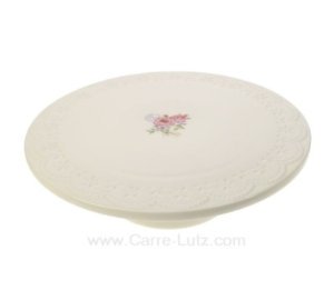 Coffret plat à gateaux sur pied en porcelaine dentelle rose en coffret cadeau