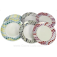 CL21010086  Coffret 6 assiettes à dessert en porcelaine décorée Pois 3 couleurs différentes  20,90 €