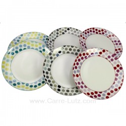 Coffret 6 assiettes à dessert en porcelaine décorée Pois 3 couleurs différentes 