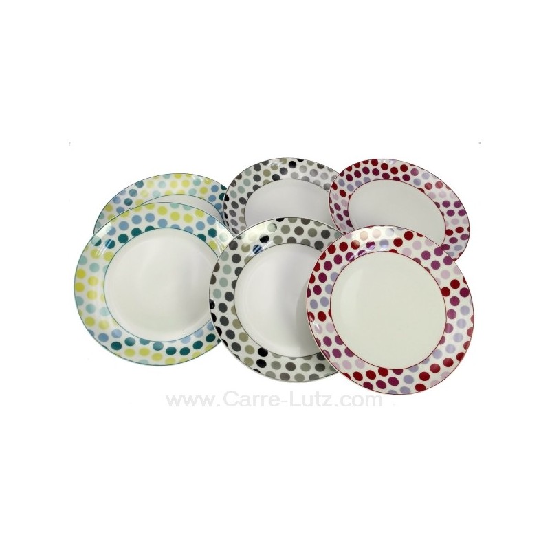 CL21010086  Coffret 6 assiettes à dessert en porcelaine décorée Pois 3 couleurs différentes  20,90 €