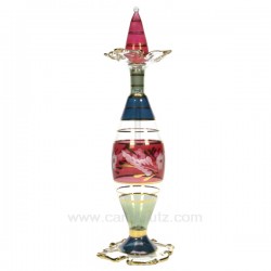 Flacon parfum Egyptien en verre à collerette couleur rouge bleu vert , reference CL21040089