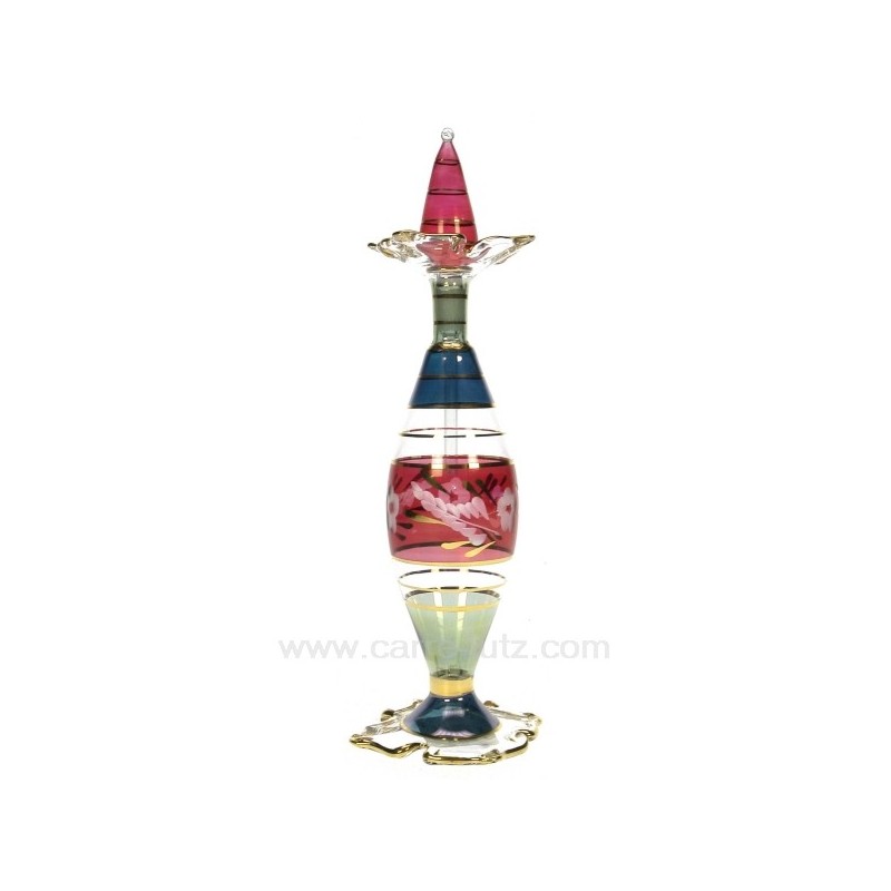 Flacon parfum Egyptien en verre à collerette couleur rouge bleu vert 