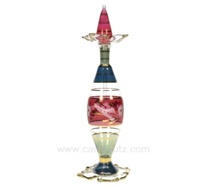 Flacon parfum Egyptien en verre à collerette couleur rouge bleu vert 