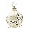 Flacon de parfum en verre dépoli avec bouchon à facettes décor en métal petite fleur et papillon noir et blancavec strass et ...