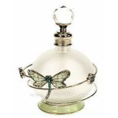 CL21040106  Flacon de parfum en verre dépoli avec bouchon à facettes décor en métal petite fleur et libellule turquoise avec ...