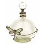 Flacon de parfum en verre dépoli avec bouchon à facettes décor en métal petite fleur et libellule rose avec strass et émail