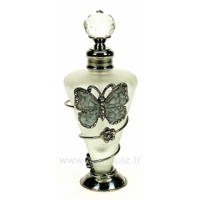 CL21040171  Flacon de parfum en verre dépoli décor papillon en émail blanc et strass 25,60 €