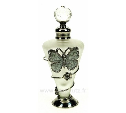 CL21040171  Flacon de parfum en verre dépoli décor papillon en émail blanc et strass 25,60 €