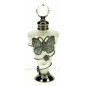 Flacon de parfum en verre dépoli décor papillon en émail blanc et strass