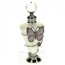 Flacon de parfum en verre dépoli décor papillon en émail rose et strass, reference CL21040172
