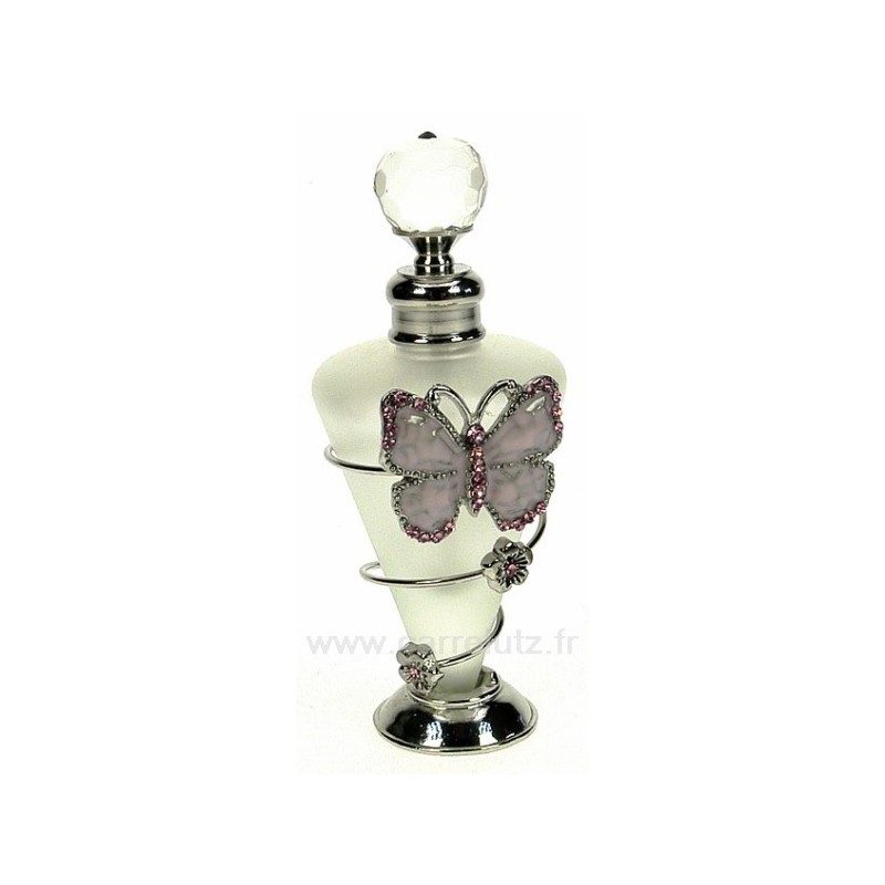 CL21040172  Flacon de parfum en verre dépoli décor papillon en émail rose et strass 25,60 €