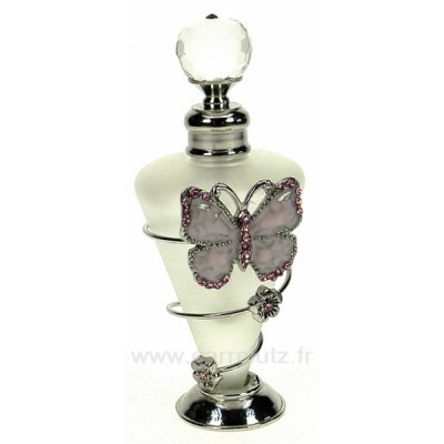 CL21040172  Flacon de parfum en verre dépoli décor papillon en émail rose et strass 25,60 €