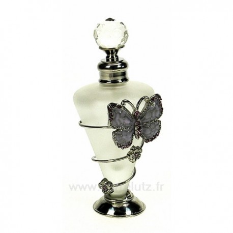 Flacon de parfum en verre dépoli décor papillon en émail violet et strass, reference CL21040173