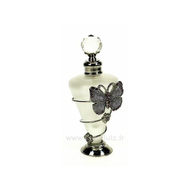 CL21040173  Flacon de parfum en verre dépoli décor papillon en émail violet et strass 25,60 €