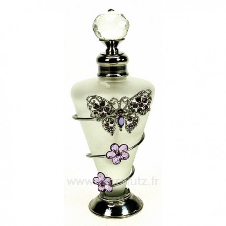 Flacon de parfum en verre dépoli décor papillon et fleur en strass mauve, reference CL21040176