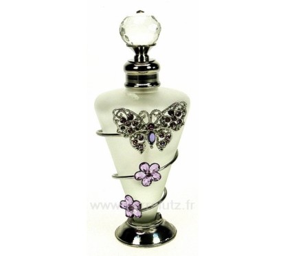 CL21040176  Flacon de parfum en verre dépoli décor papillon et fleur en strass mauve 25,60 €