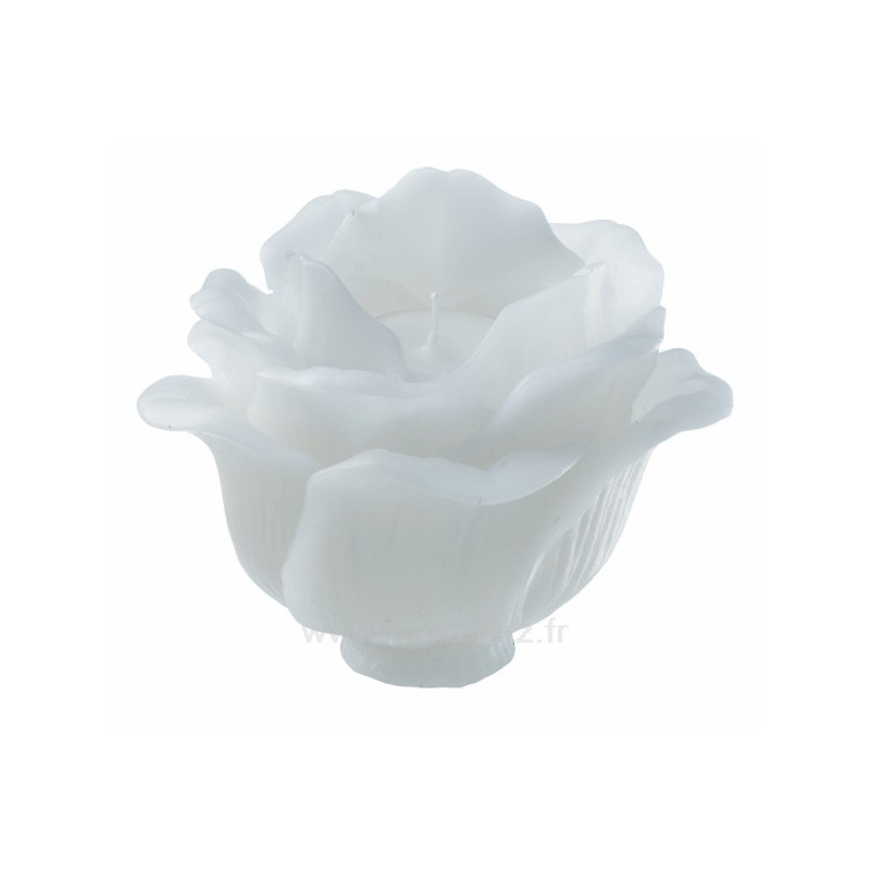 Bougie Rose blanche rechargeable diamètre 14 cm Point à la ligne