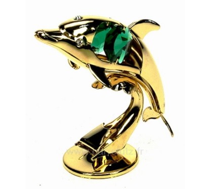 Dauphin en métal doré à l or fin et cristaux de Swarovski Crystocraft 