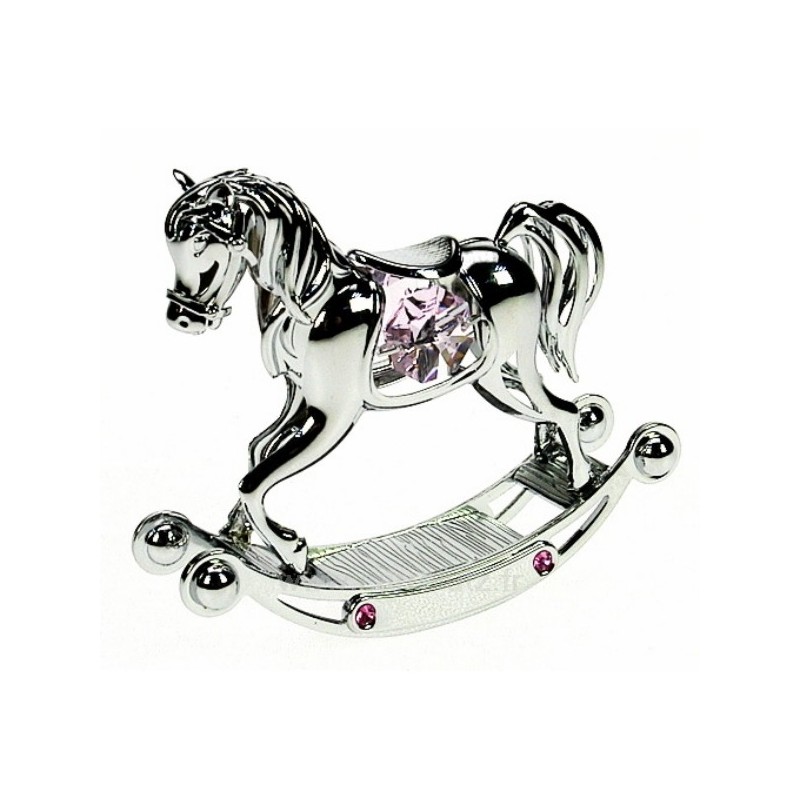 Cheval à bascule﻿ en métal argent et cristaux de Swarovski﻿