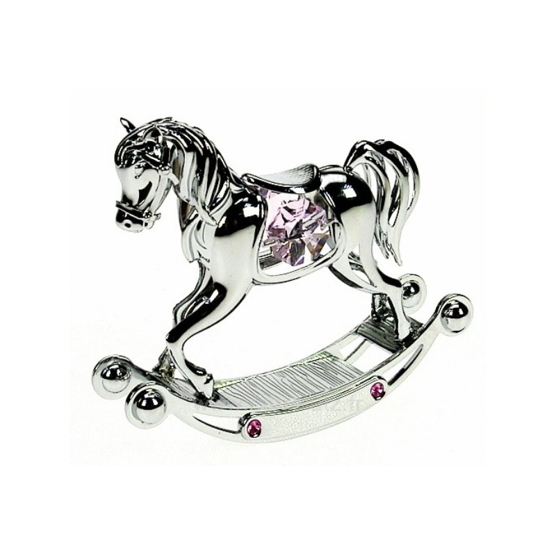 Cheval à bascule en métal argent et cristaux de Swarovski Cheval à bascule en métal argent et cristaux de Swarovski