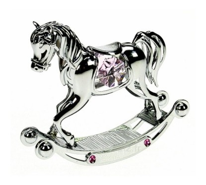 Cheval à bascule﻿ en métal argent et cristaux de Swarovski﻿