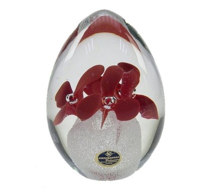 Oeuf cristal de bohéme Artcristal fleur rouge