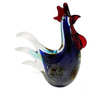 CL40005004  Coq en verre couleur bleu mouchetée de blanc crête et bec rouge The Juliana Collection 50,30 €