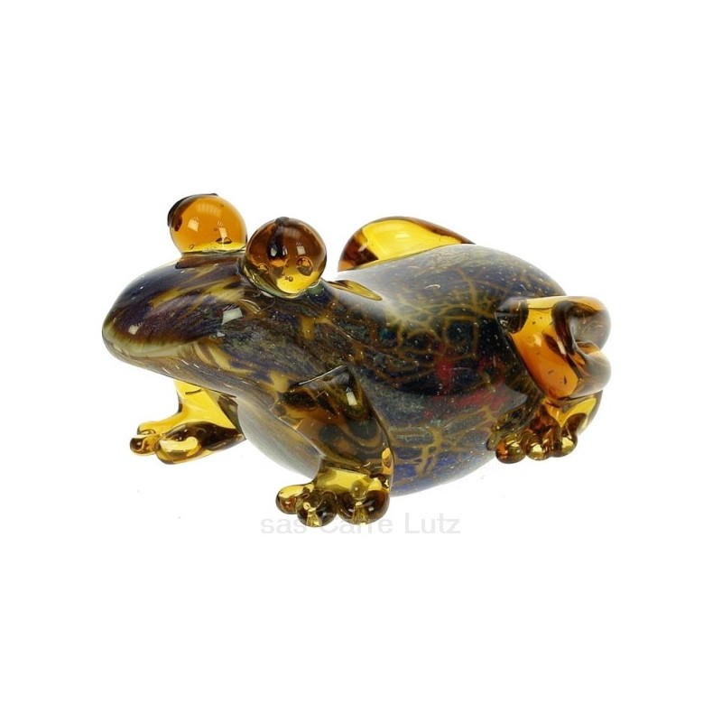 Grenouille en verre couleur ambre et bleu The Juliana Collection