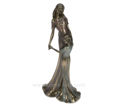Sculpture en materiaux composite patiné bronze Eféa enfant calin hauteur 36 cm
