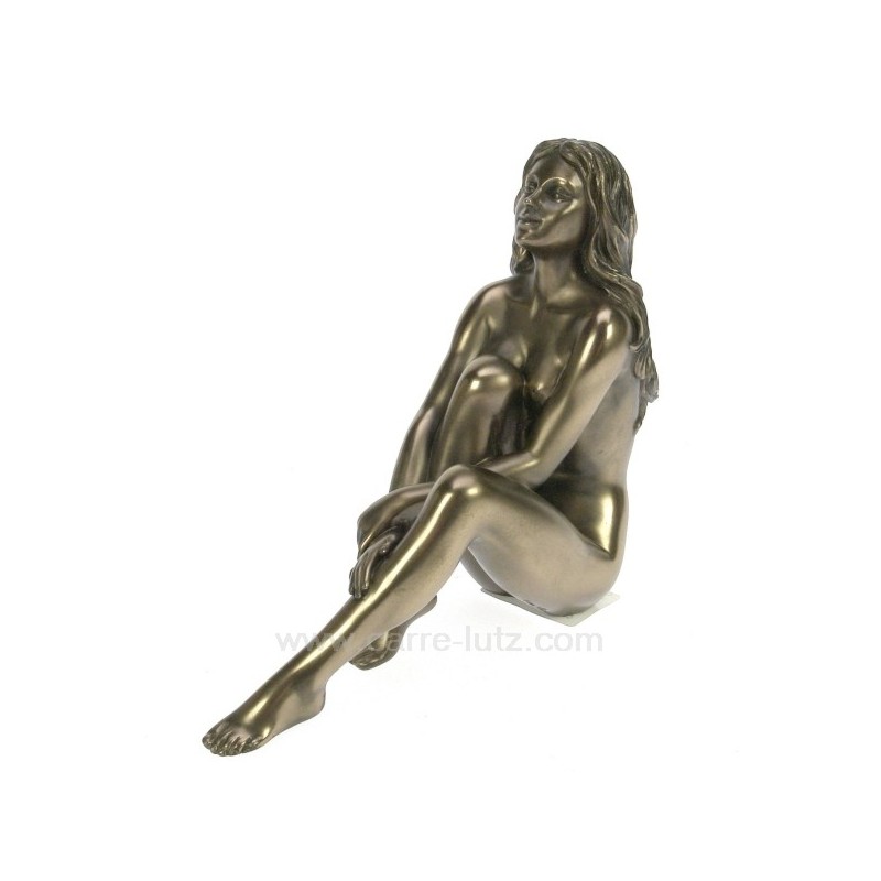 Sculpture en materiaux composite patiné bronze femme nue assise hauteur 13 cm