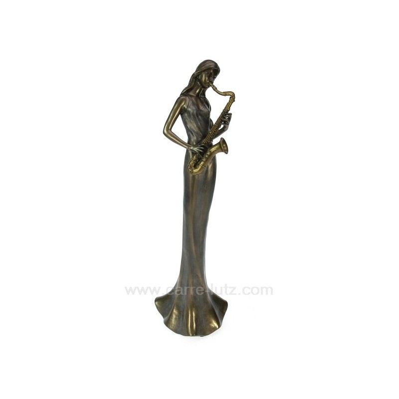 Sculpture en materiaux composite patiné bronze Eféa saxophone hauteur 34 cm