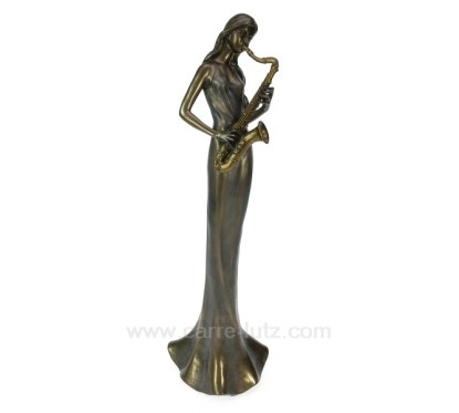 Sculpture en materiaux composite patiné bronze Eféa saxophone hauteur 34 cm