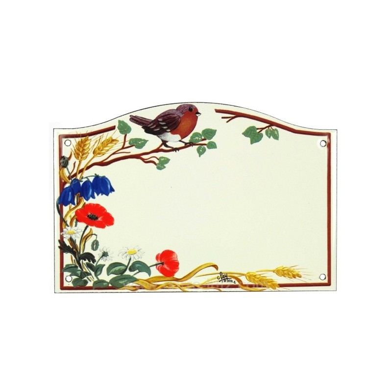 Plaque emaillee rouge gorge