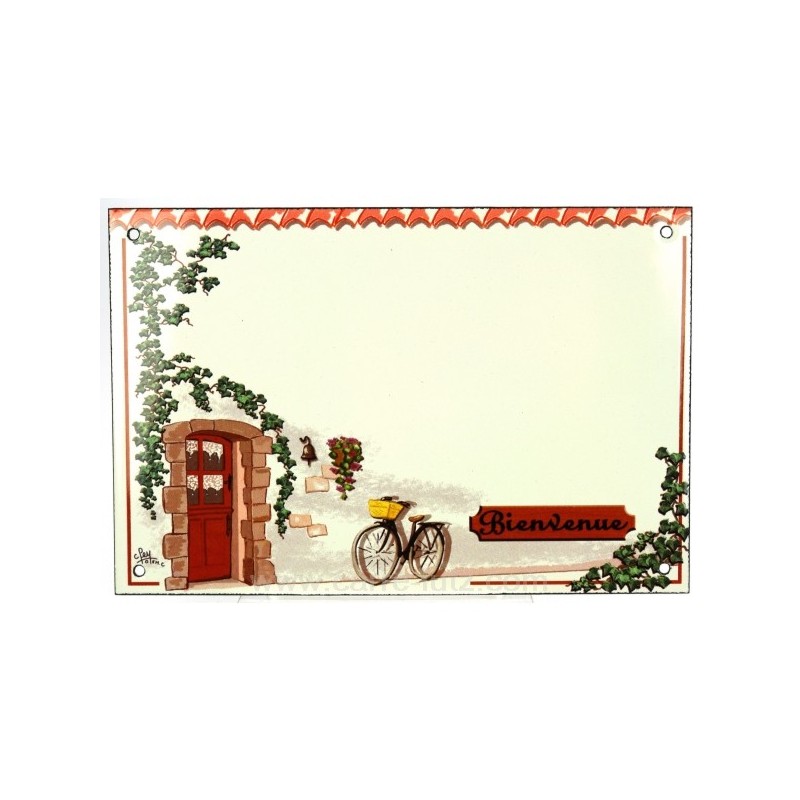 Plaque emaillee velo bienvenue
