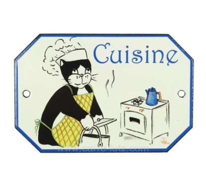 Plaque emaillee cuisine chat