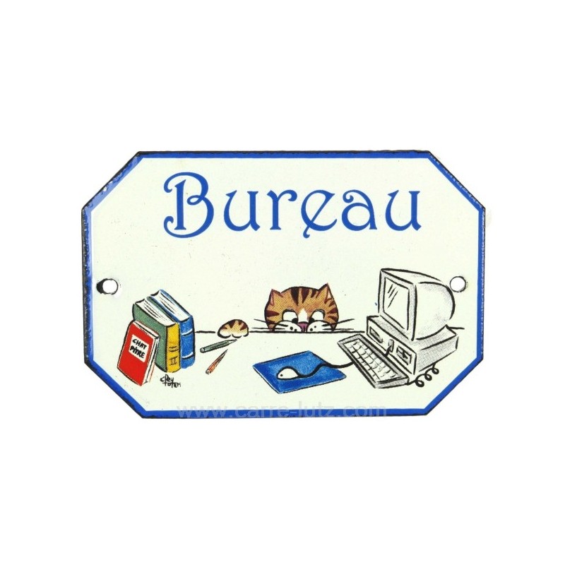 Plaque emaillee bureau chat