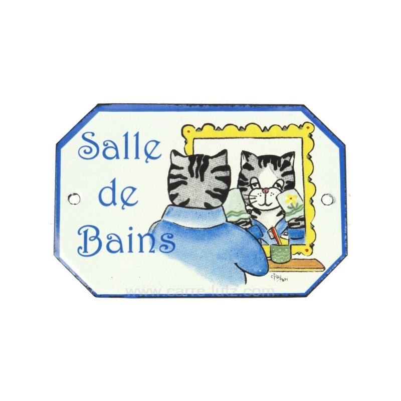 Plaque emaillee SDB chat