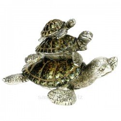 Famille 3 tortues de mer vert bronze en résine 