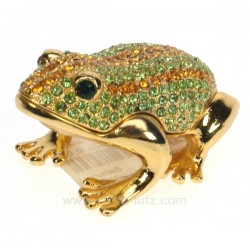 Boite métal émaillé grenouille sur feuille couleur vert et or avec incrustation de brillant, reference CL49500020