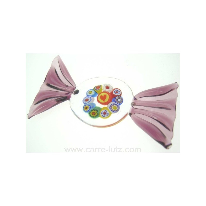 Porte couteaux bonbon Murano en murrine couleur mauve longueur 7.5 cm