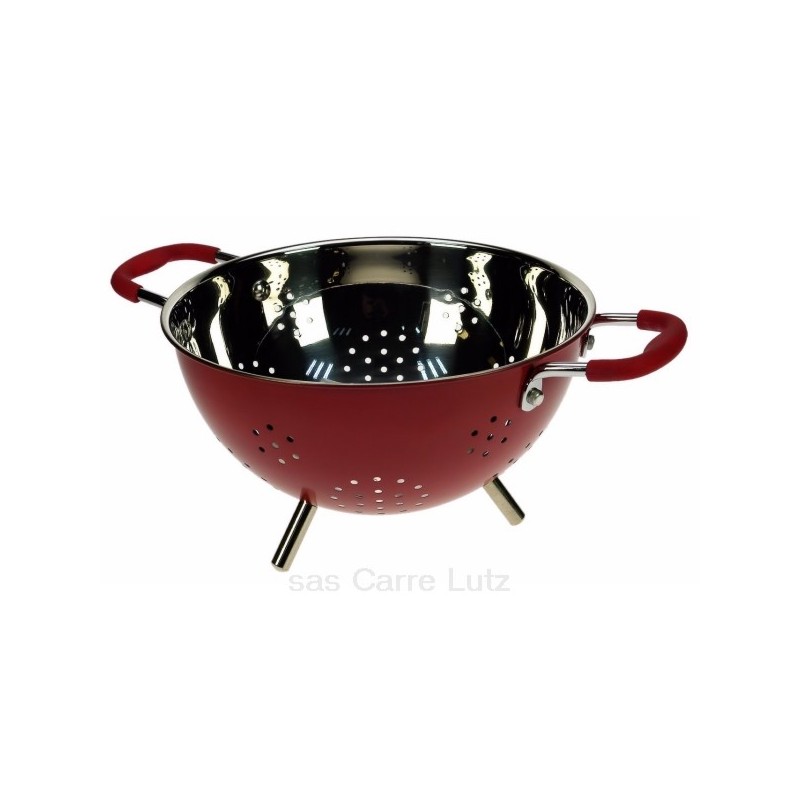 Passoire 3 pieds en inox brillant à l'intérieur couleur rouge mat sur l'extérieur