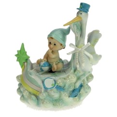 CL50231111  Boite à musique cigogne avec bébé garçon en résine 22,00 €