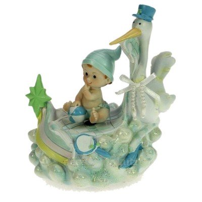 CL50231111  Boite à musique cigogne avec bébé garçon en résine 22,00 €