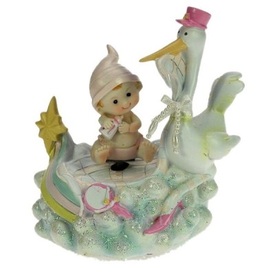 CL50231112 Boite à musique cigogne avec bébé fille en résine 22,00 €