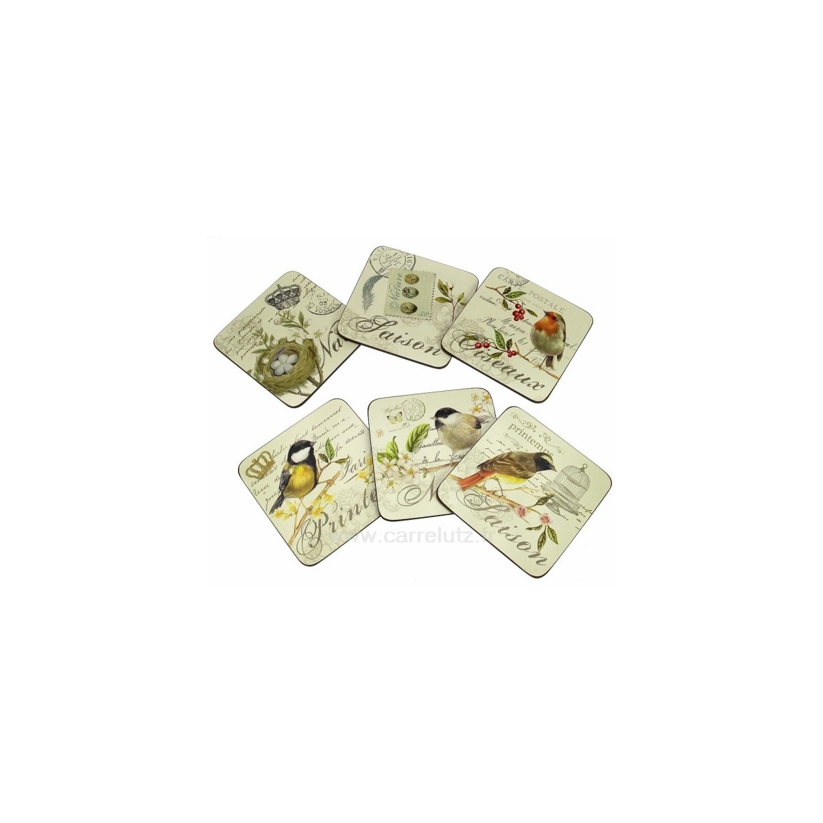 CL70000082  Dessous de verre par 6 décor oiseaux nature printemps﻿ 11,90 €