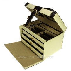Coffret bijoux cuir beige et marron façon croco, reference CL85000198
