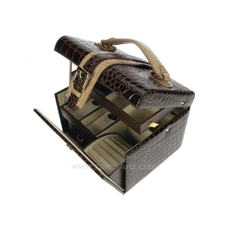 CL85000201  Coffret bijoux cuir marron et beige vernis façon croco 101,10 €