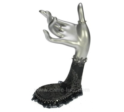 Main baguier Feminity en résine base dentelle noir et argent hauteur 21,5 cm