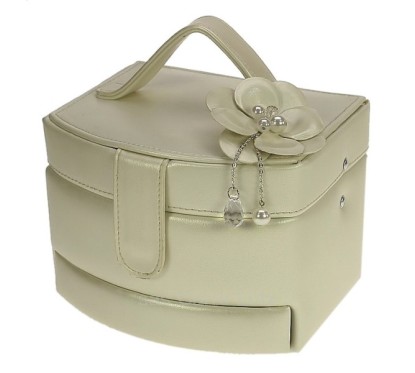 Coffret à bijoux créme en simili cuir couleur nacré décor fleur perle